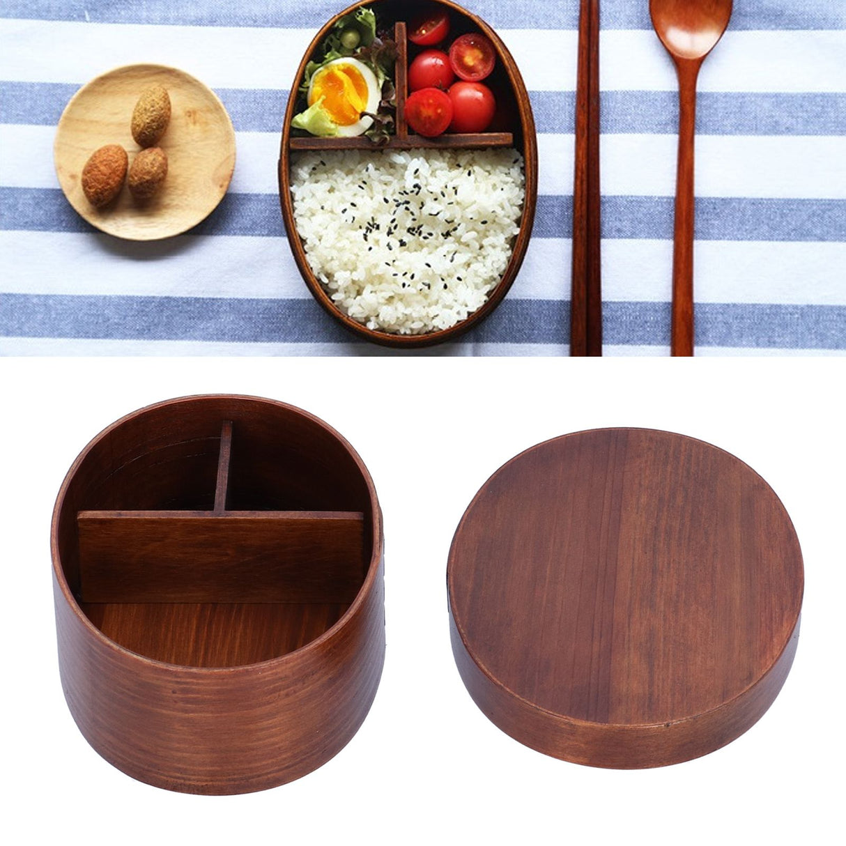 Oval Shape Bento Box Wooden Sushi Lunch Box Food Storage Container for Adult Student Worker