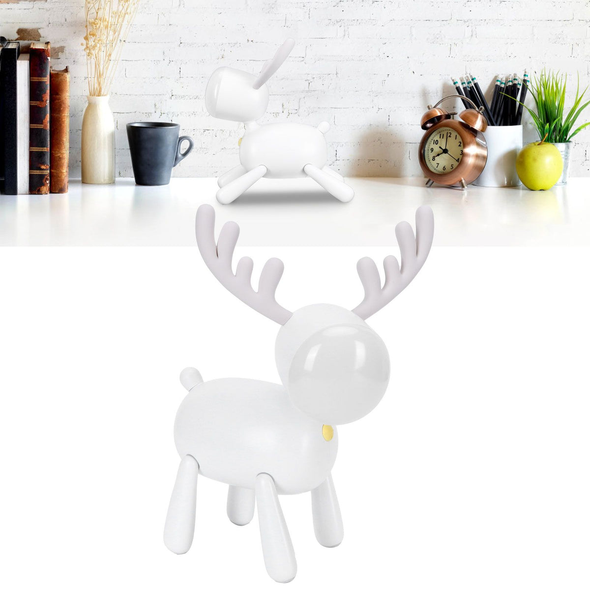 LED Night Light Cartoon Deer-Shaped Table Lamp 1200mAh USB Charging Bedroom DecorationWhite