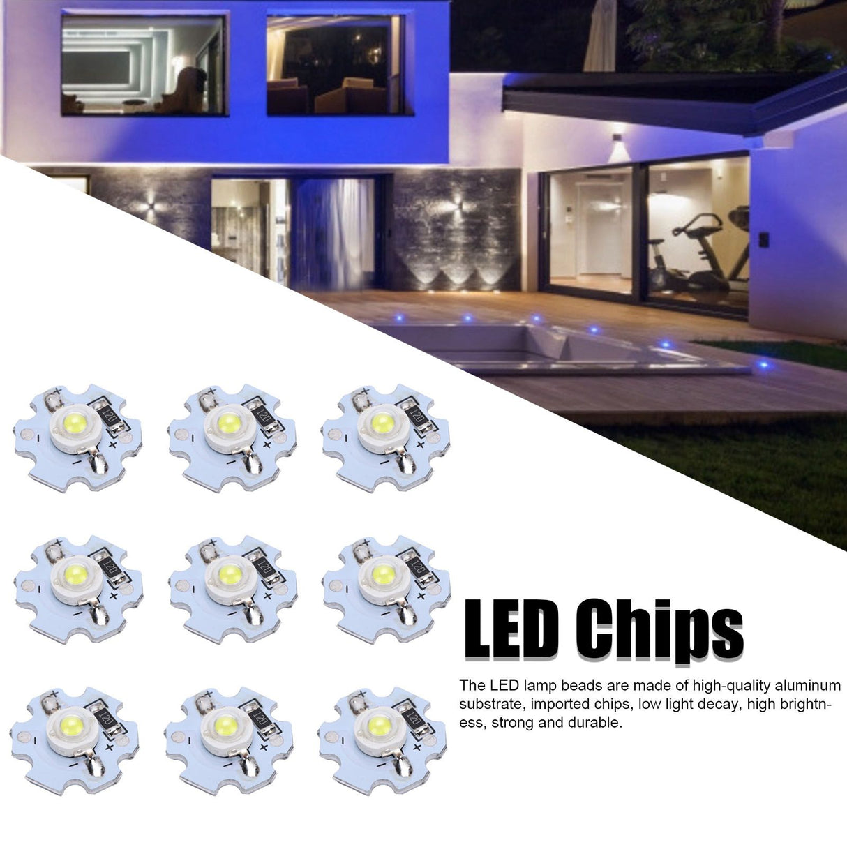 25Pcs 0.5W 5V High Power LED Lamp Bead Light Source Chip with Aluminum PlateCold White Light: 10000K