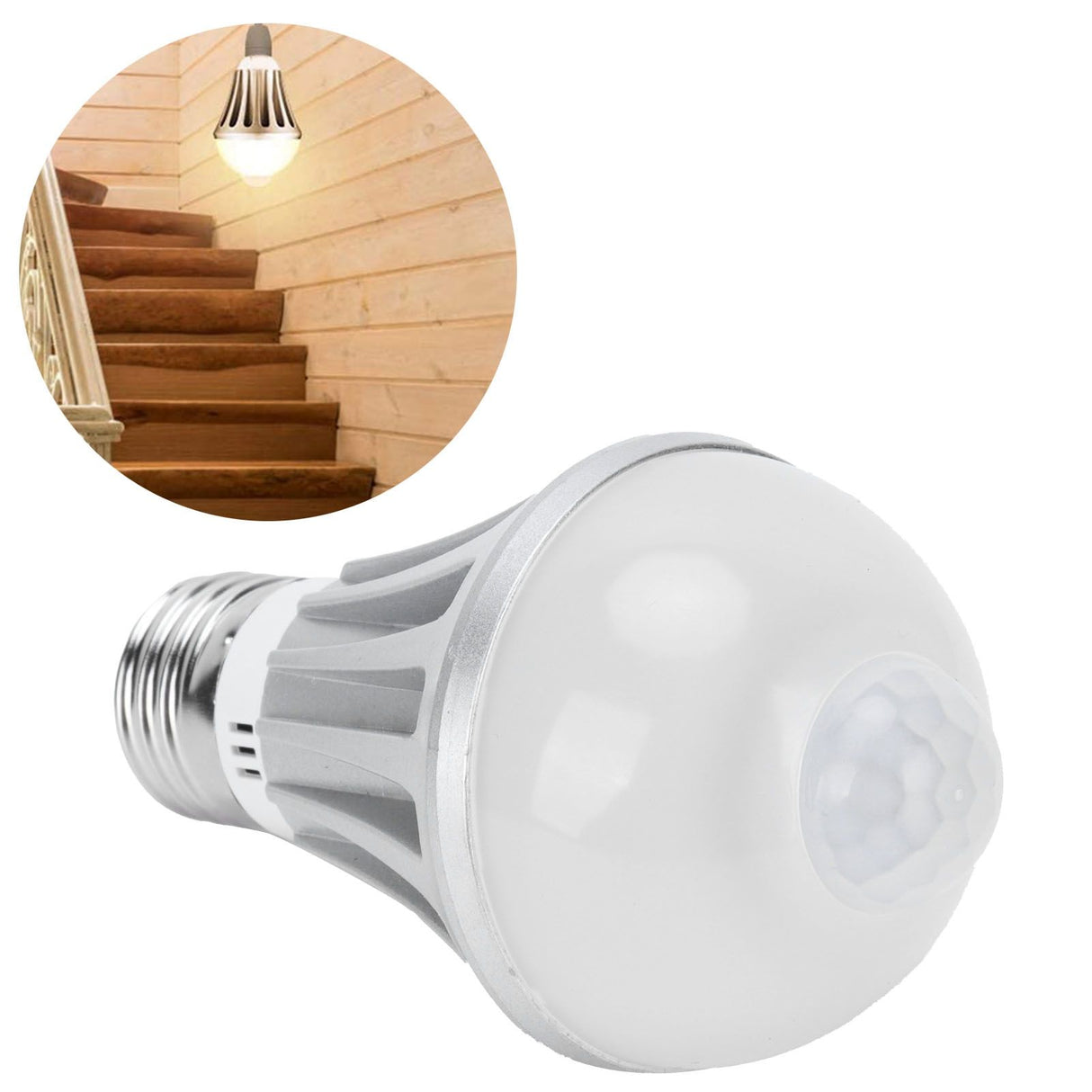 LED Sensor Light Bulb 7W E27 Human Body Sensor Bulb for Corridor 85‑265V Warm White Light