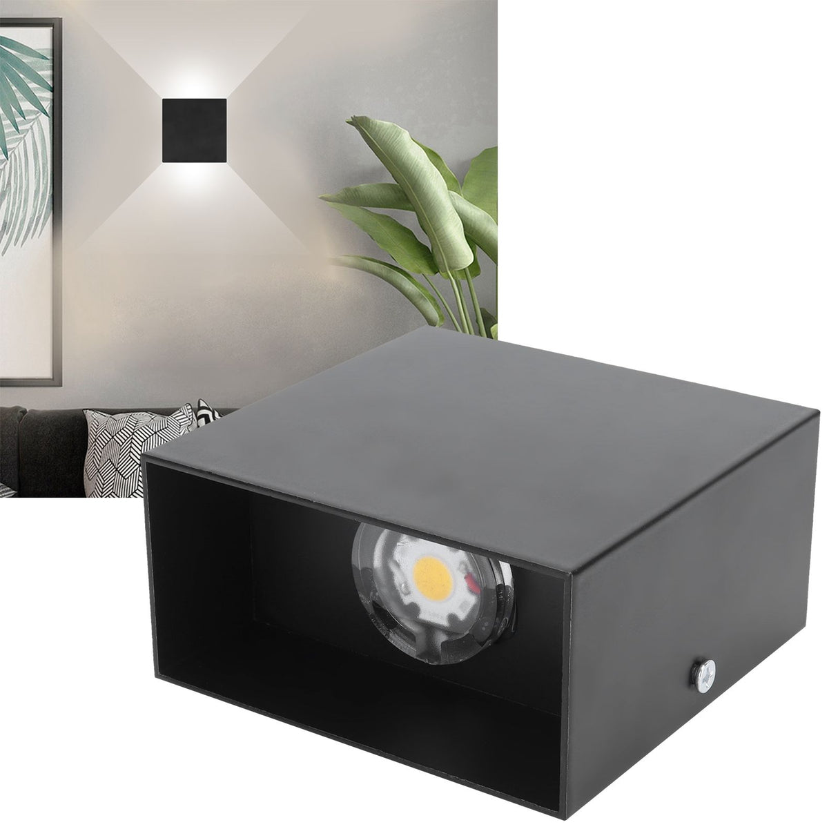 LED Wall Light 7W Indoor Square Lamp Bedroom Hallway Porch Balcony Decoration 100265V(Black ShellWhite Light )