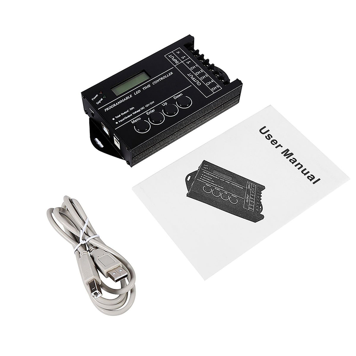 DC12/24V 20A Programmable LED Time Controller 5 Channels Color Adjustable With CD USB Cable