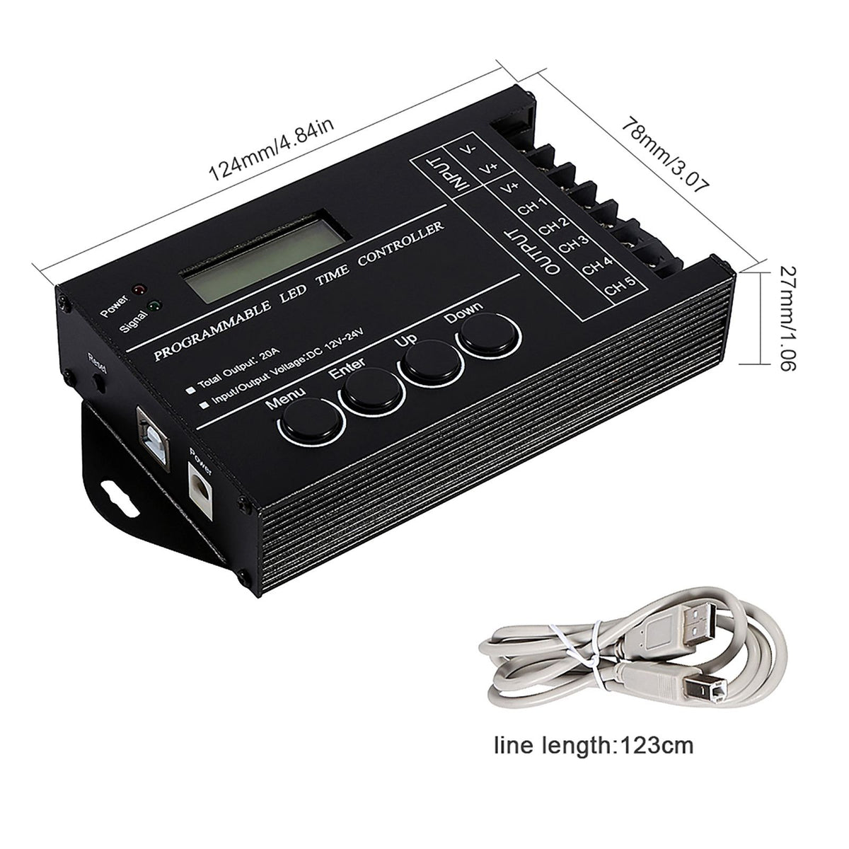 DC12/24V 20A Programmable LED Time Controller 5 Channels Color Adjustable With CD USB Cable