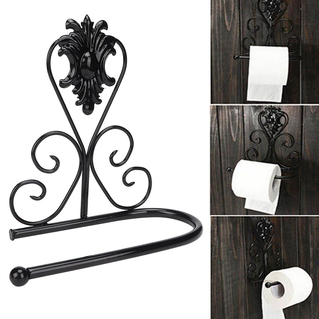 Paper Towel Holder Wall mounted Tissue Rack for Kitchen Bathroom (Black)