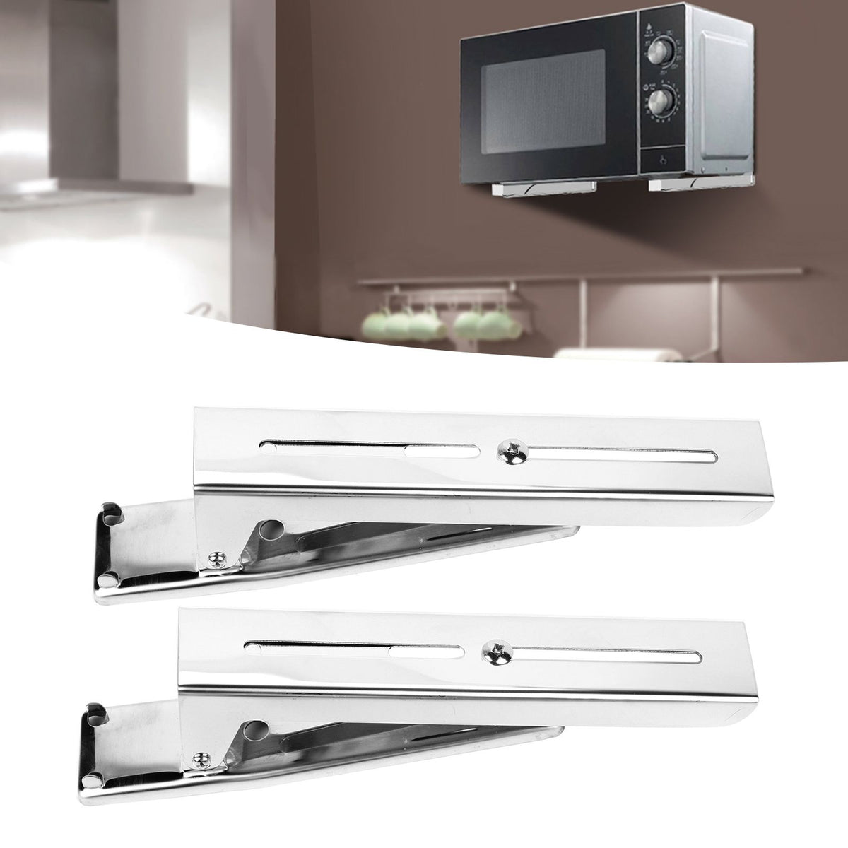 2x Kitchen Stainless Steel Microwave Oven Bracket Sturdy Foldable Stretch Wall Mount Rack Shelf