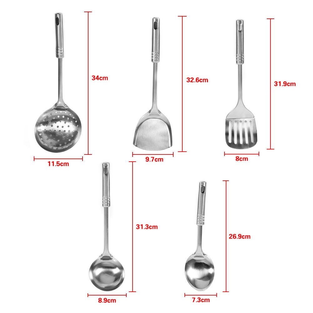 5Pcs Multi functional Kitchen Utensil Set Stainless Steel Spoons Shovel Spatula Cooking Tools