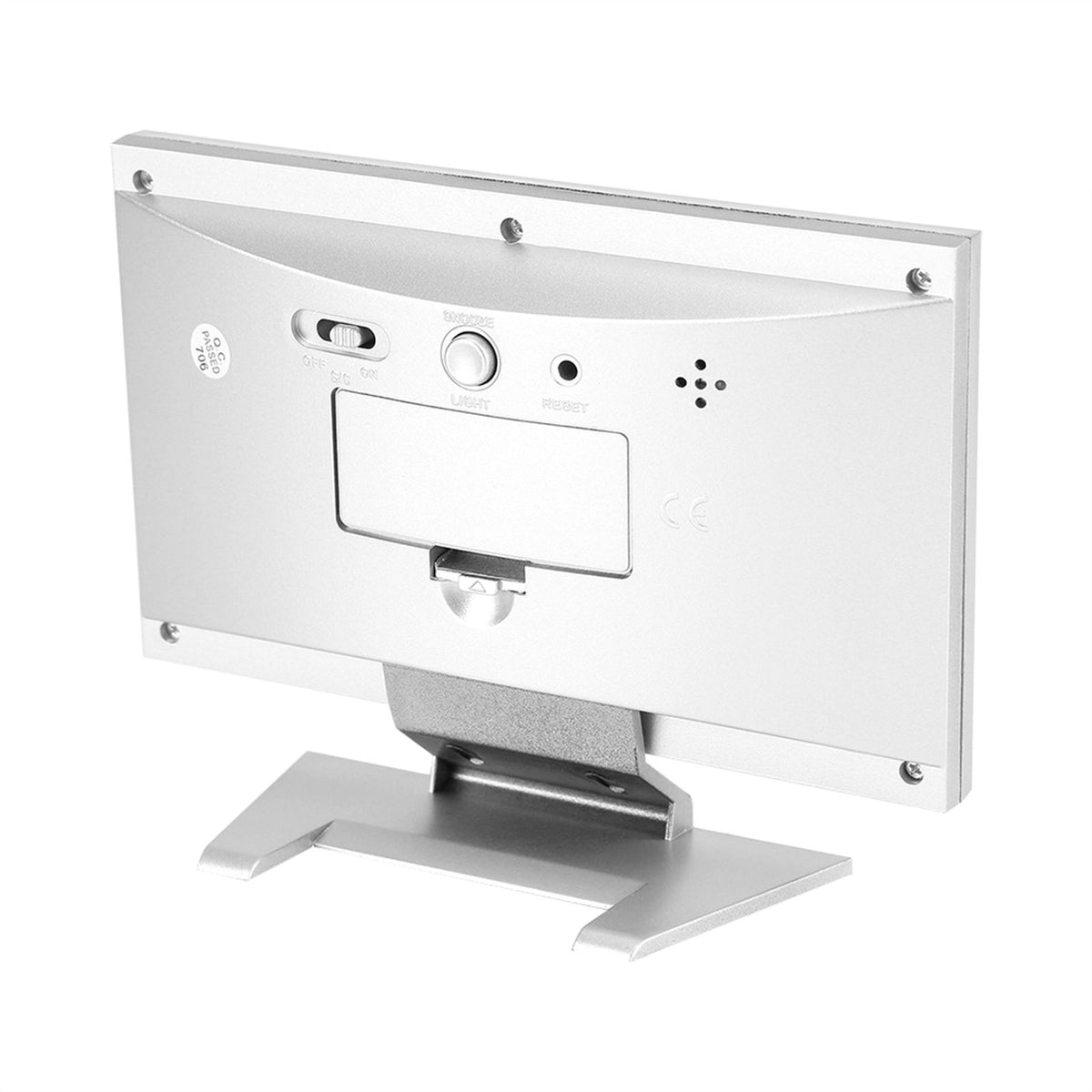 LCD Digital Sound Sensor Table Desk Alarm Clock with Calendar and Temp Display Silver
