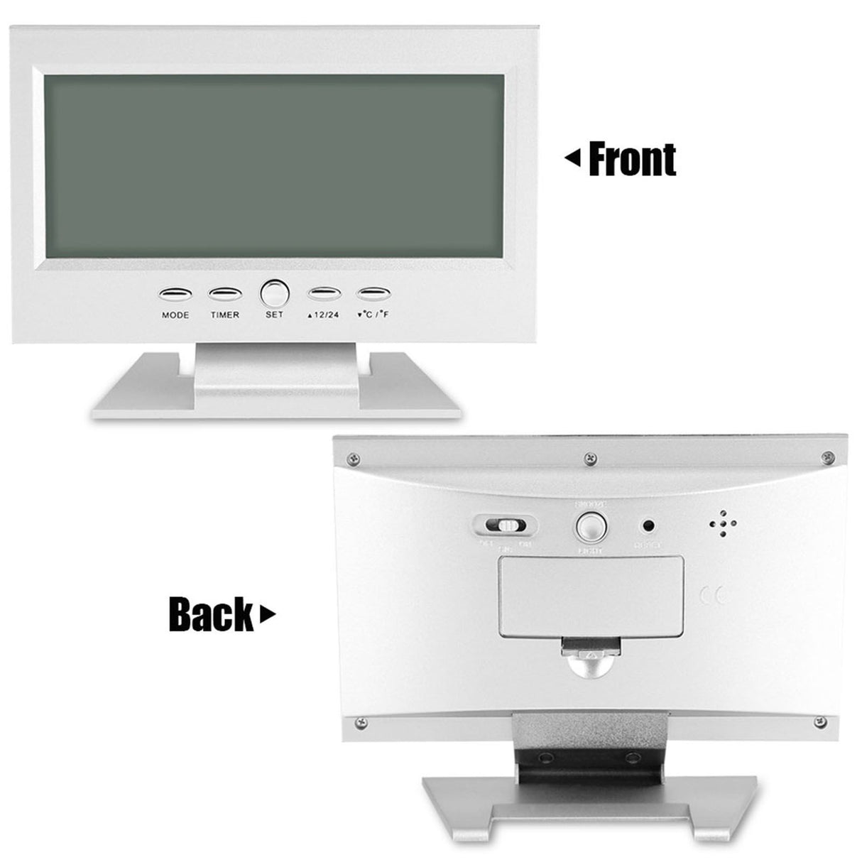 LCD Digital Sound Sensor Table Desk Alarm Clock with Calendar and Temp Display Silver