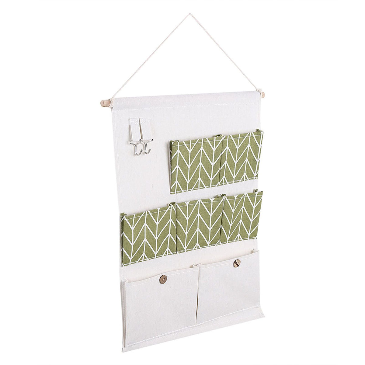 7 Pockets Cotton Linen Wall Hanging Storage Bags Door Pouch Bedroom Home Organizer Green