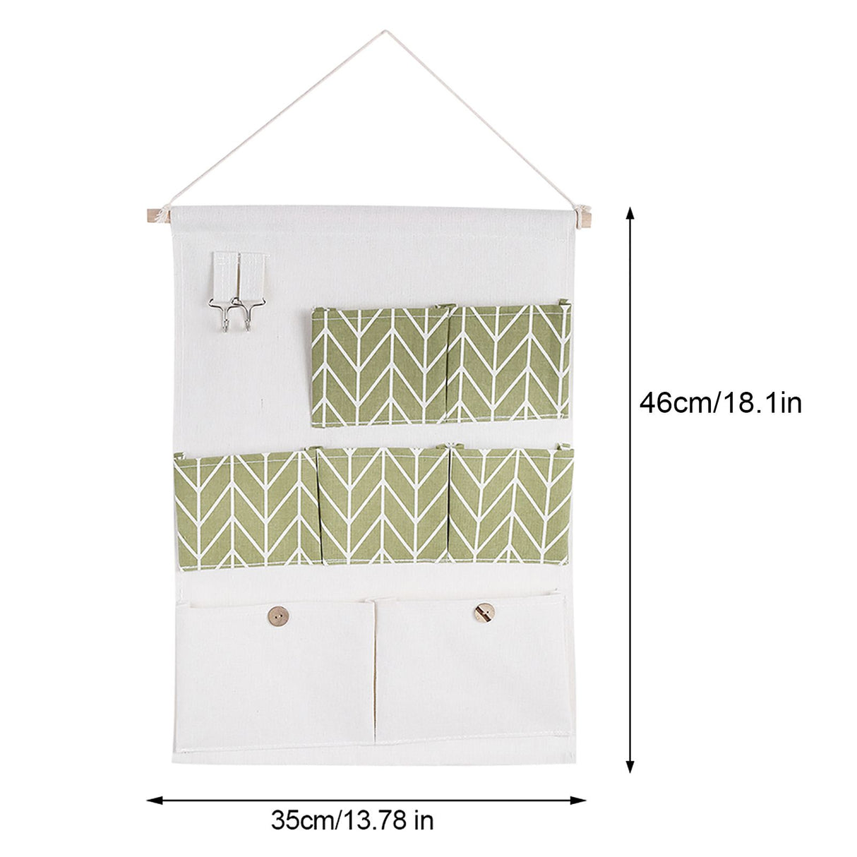 7 Pockets Cotton Linen Wall Hanging Storage Bags Door Pouch Bedroom Home Organizer Green