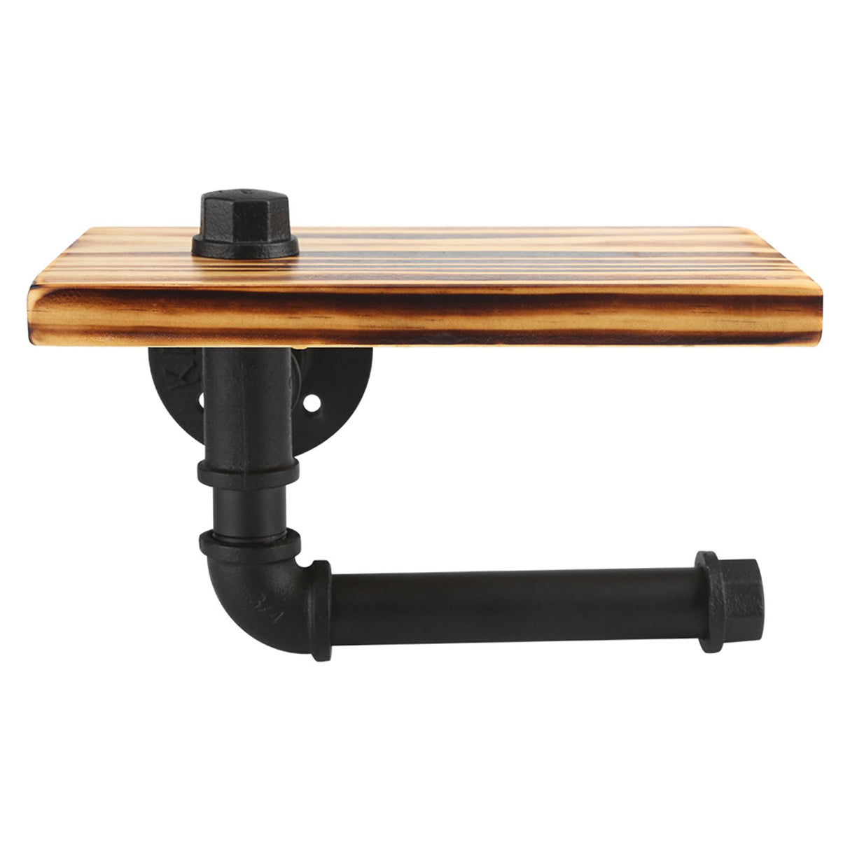 lIron Pipe Wall Mount Paper Holder Rack Wood Shelf Bathroom Toilet