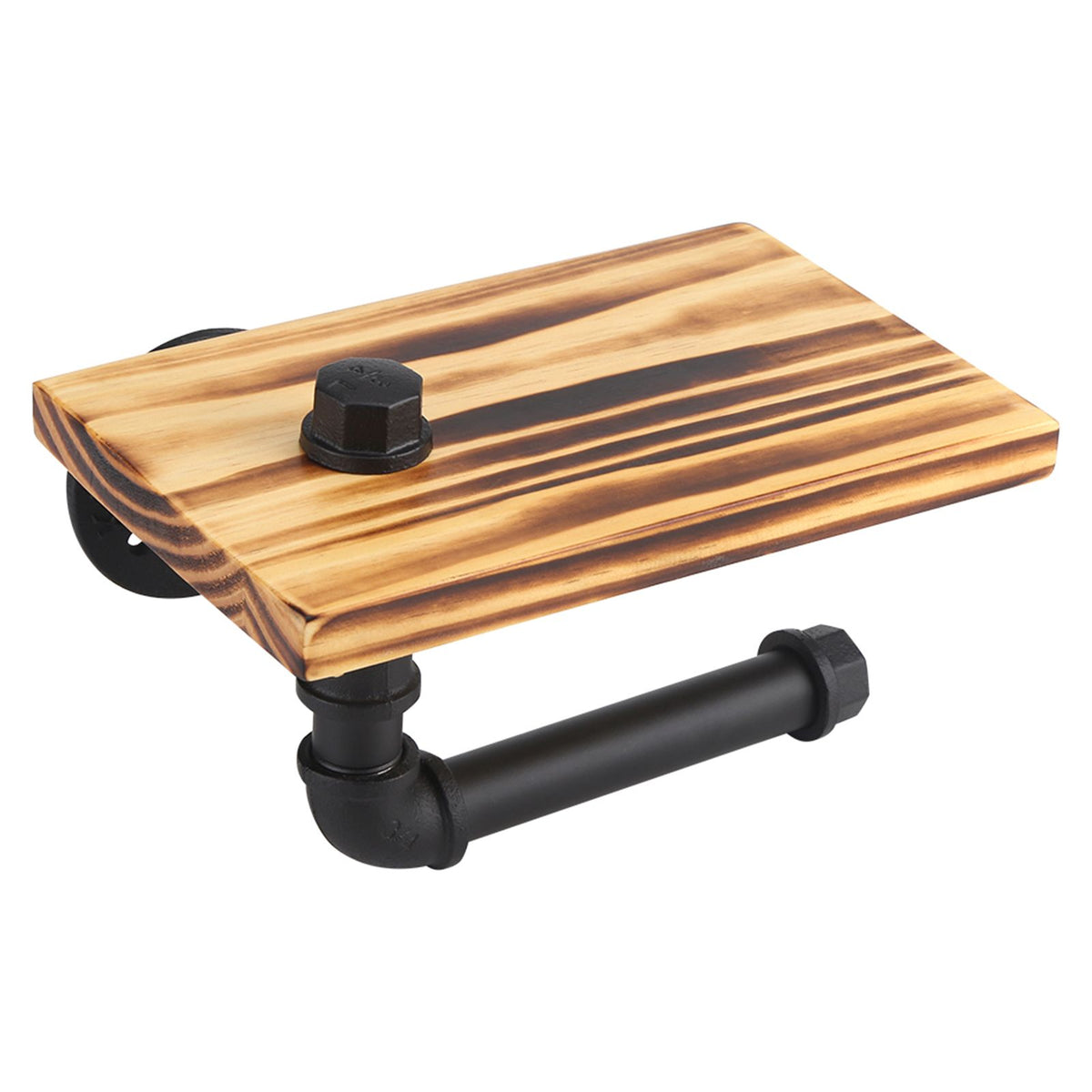 lIron Pipe Wall Mount Paper Holder Rack Wood Shelf Bathroom Toilet