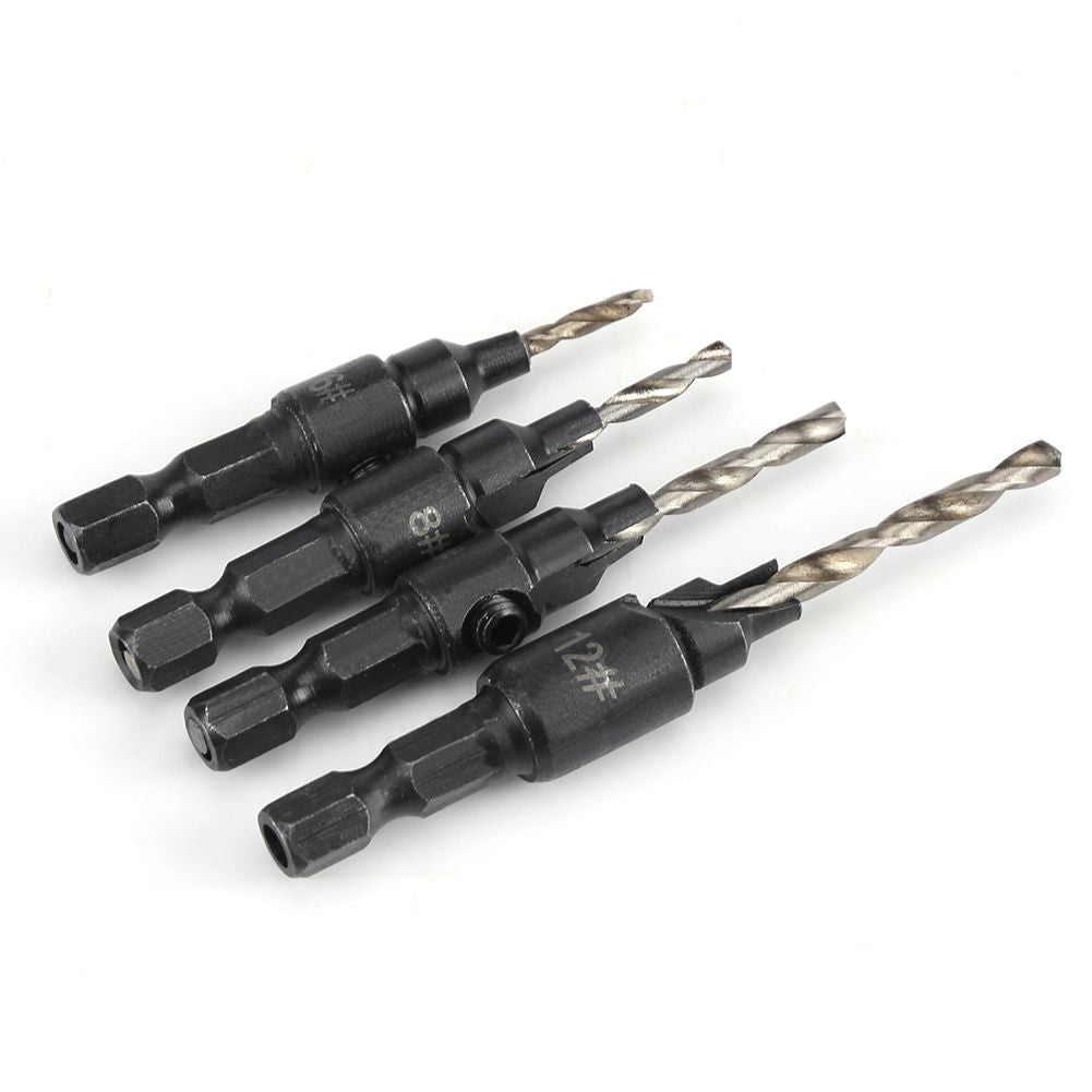 1/4inch Hex Shank HSS Drill Bits Fast Change #6 #8 #10 #12 Countersink Woodworking Tool