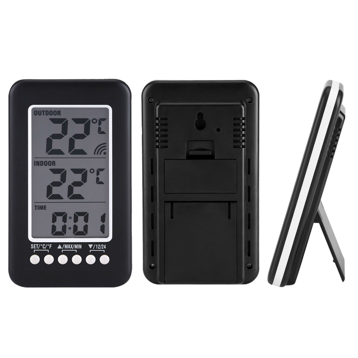 LCD Digital Indoor Outdoor Thermometer Clock Temperature Meter Wireless Transmitter