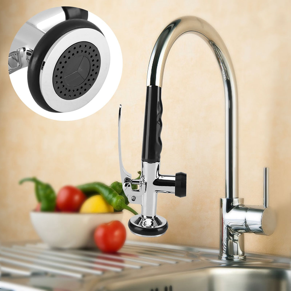 Pull Down Faucet Swivel Sink Tap Pre Rinse Spout Spray Head Kitchen