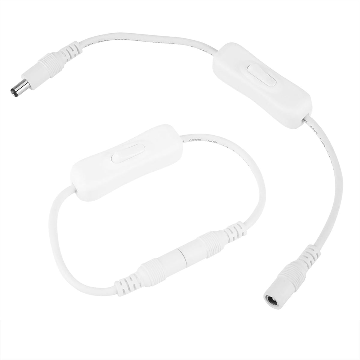 5Pcs 28.5cm DC Power Adapter Connector Inline with ON/OFF Switch for LED Strip Lights White