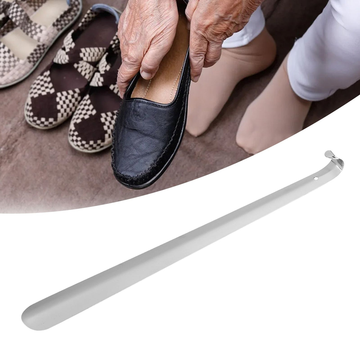 Professional Stainless Steel Shiny Silver Metal Shoe Horn Shoehorn for Seniors elderly