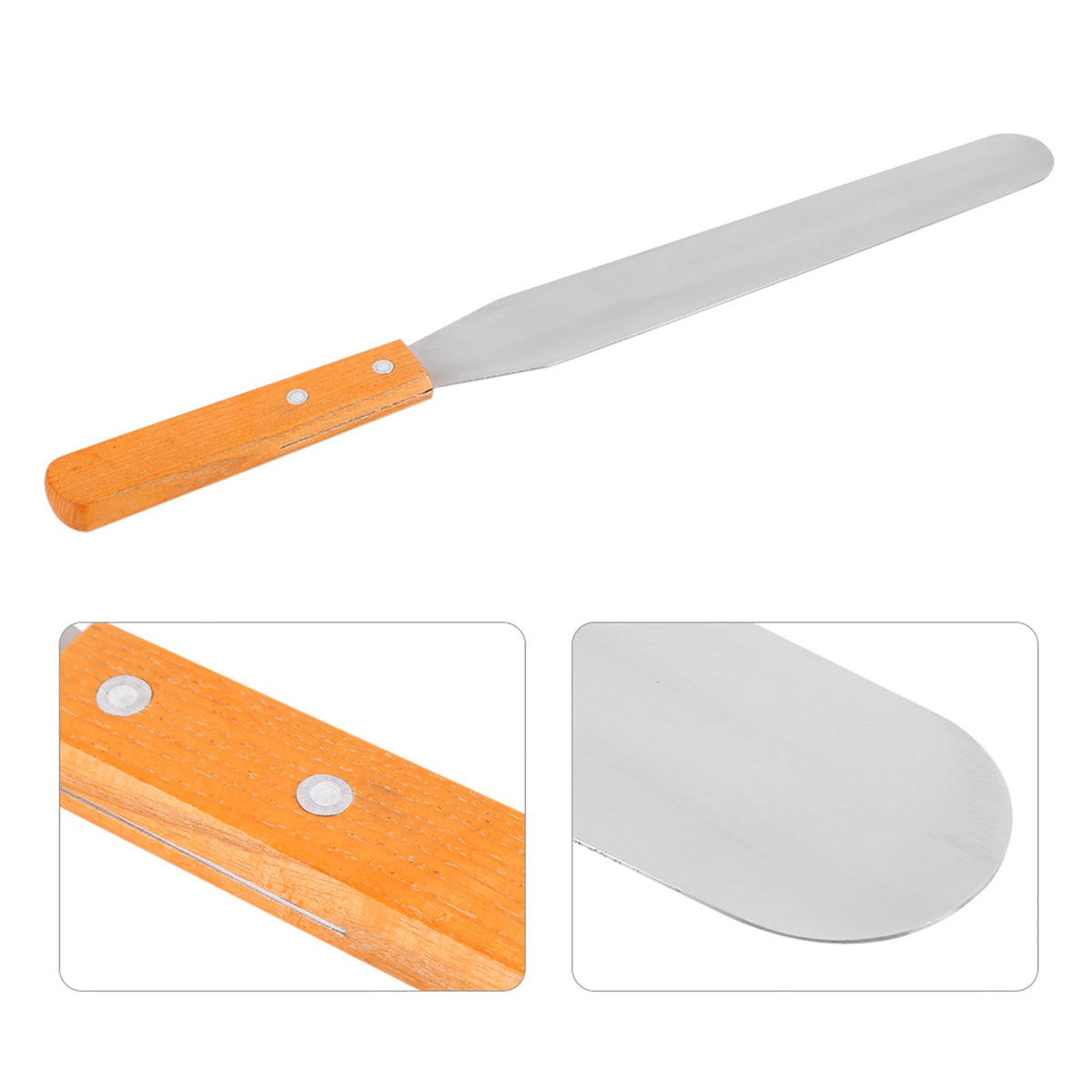 Stainless Steel Wood Straight Spatula Cake Icing Decorating Smooth Tool for Baking Pastry