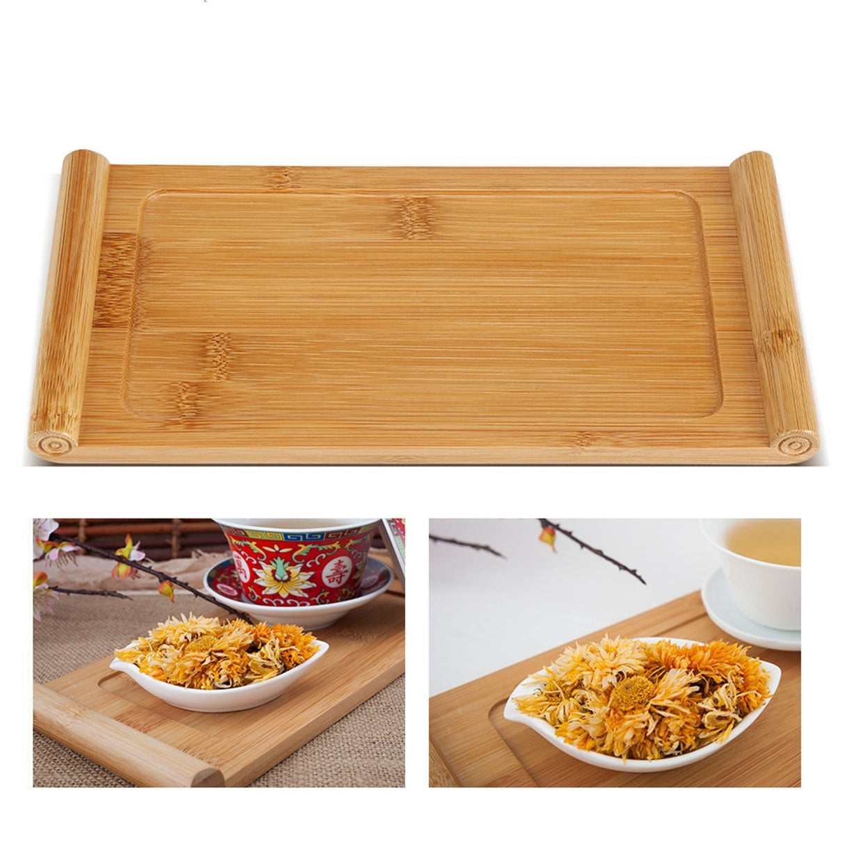 Bamboo Tea Tray Cup Plate Food Dessert Serving Tray Kung Fu Tea Accessory