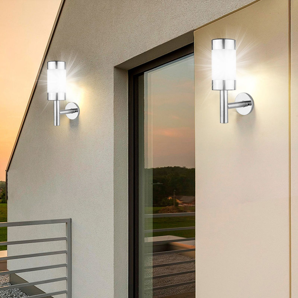 2Pcs Stainless Steel LED Solar Power Wall Mount Light Outdoor Garden Yard Sensor Lamp