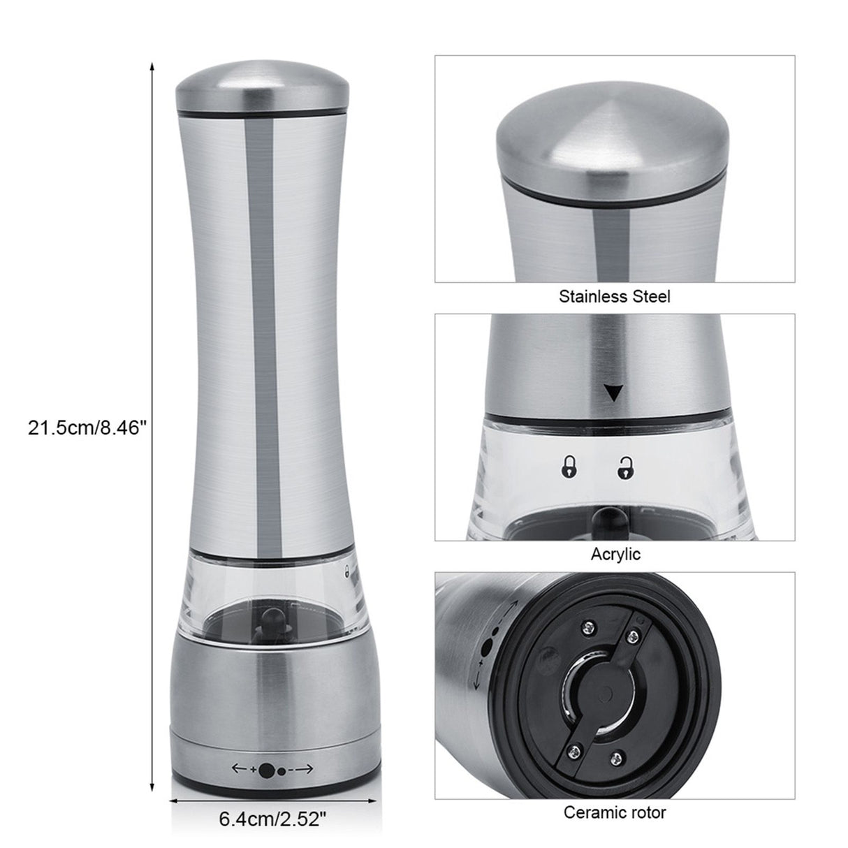 Stainless Steel & Acrylic Manual Salt & Pepper Mill Grinder Kitchen Cooking Tool