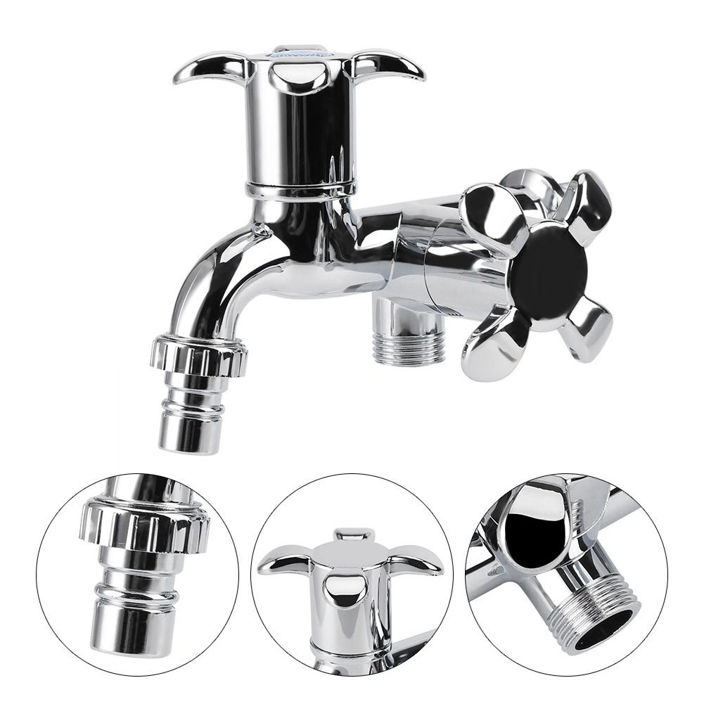 ABS Washing Machine Faucet Sink Basin Water Tap with Double Spout&Handle G1/2 Blossom Handle