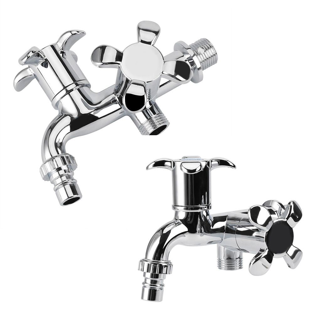 ABS Washing Machine Faucet Sink Basin Water Tap with Double Spout&Handle G1/2 Blossom Handle