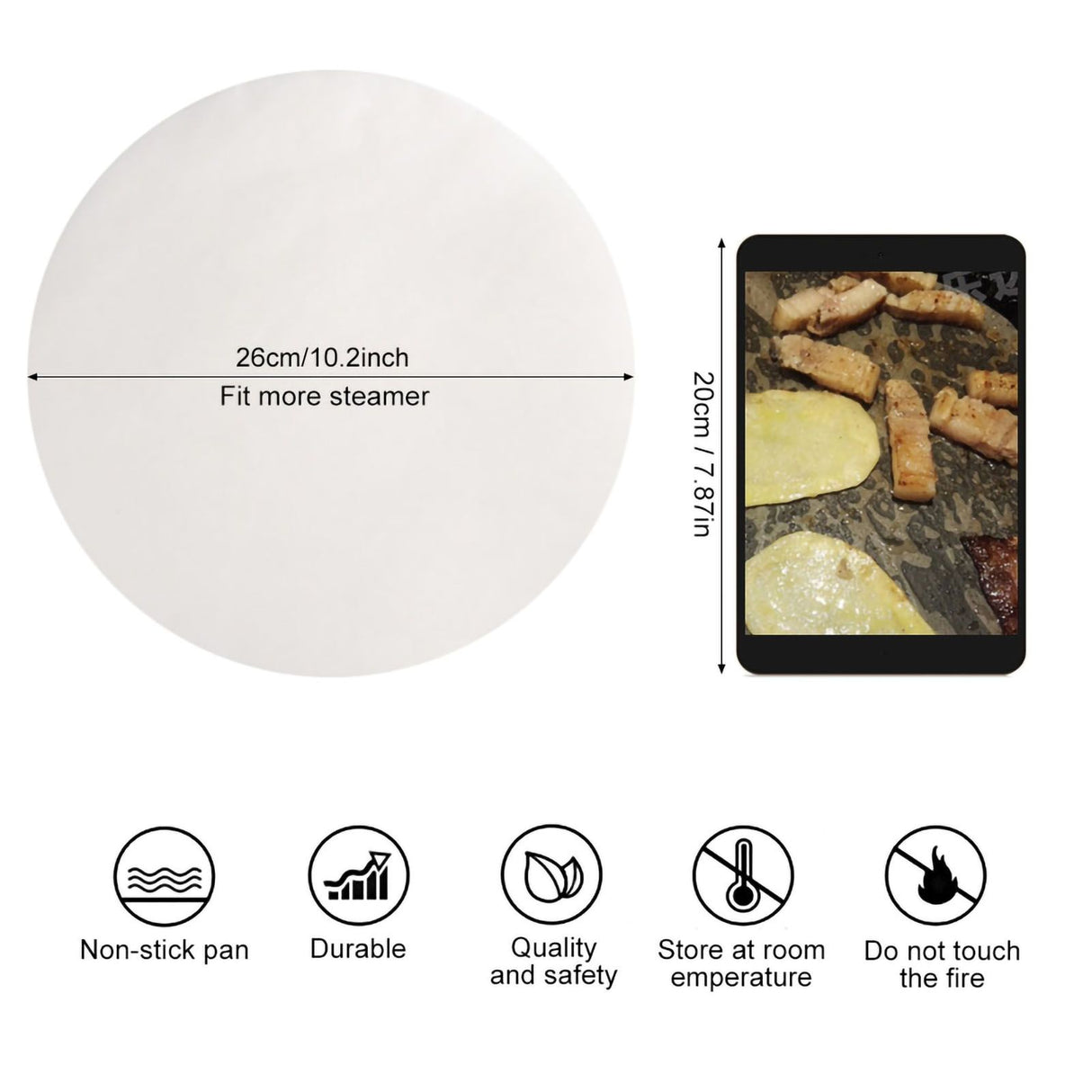 100Pcs Non Stick Round BBQ Paper Baking Sheets 10 Inch Barbecue Tin Foil Paper for Grill Line C