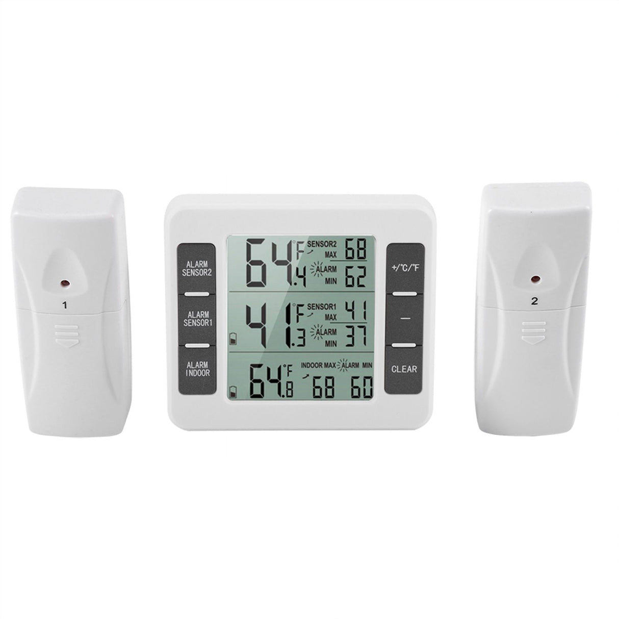 Wireless Digital Audible Alarm Refrigerator Thermometer with 2PCS Sensor Min/Maximum Display