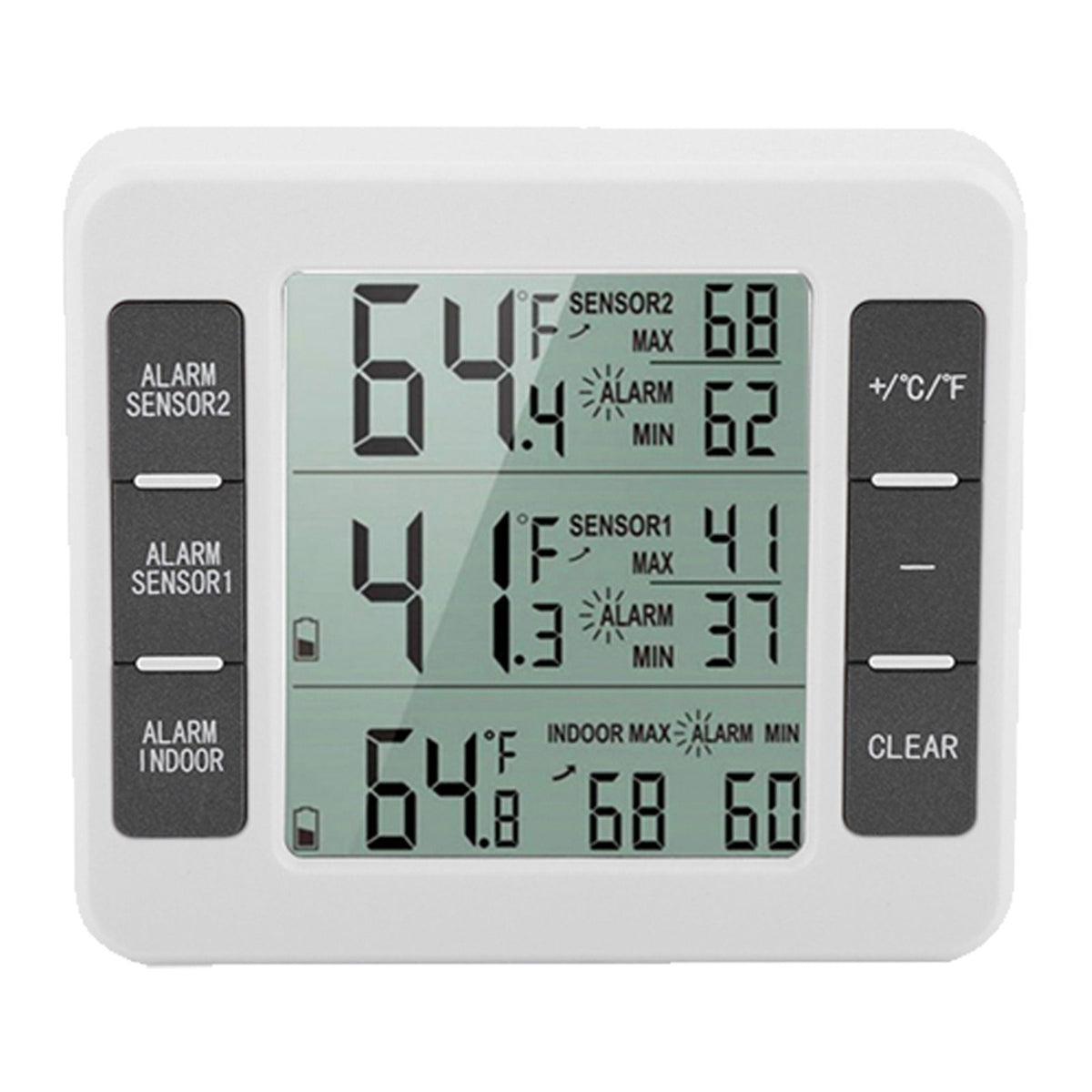 Wireless Digital Audible Alarm Refrigerator Thermometer with 2PCS Sensor Min/Maximum Display
