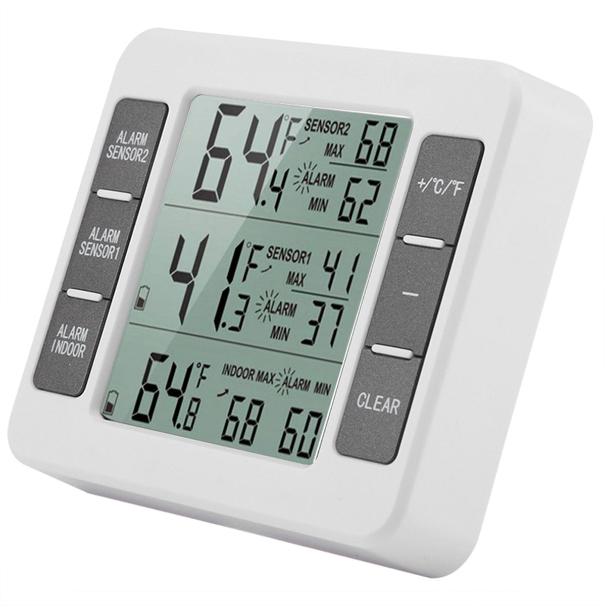 Wireless Digital Audible Alarm Refrigerator Thermometer with 2PCS Sensor Min/Maximum Display