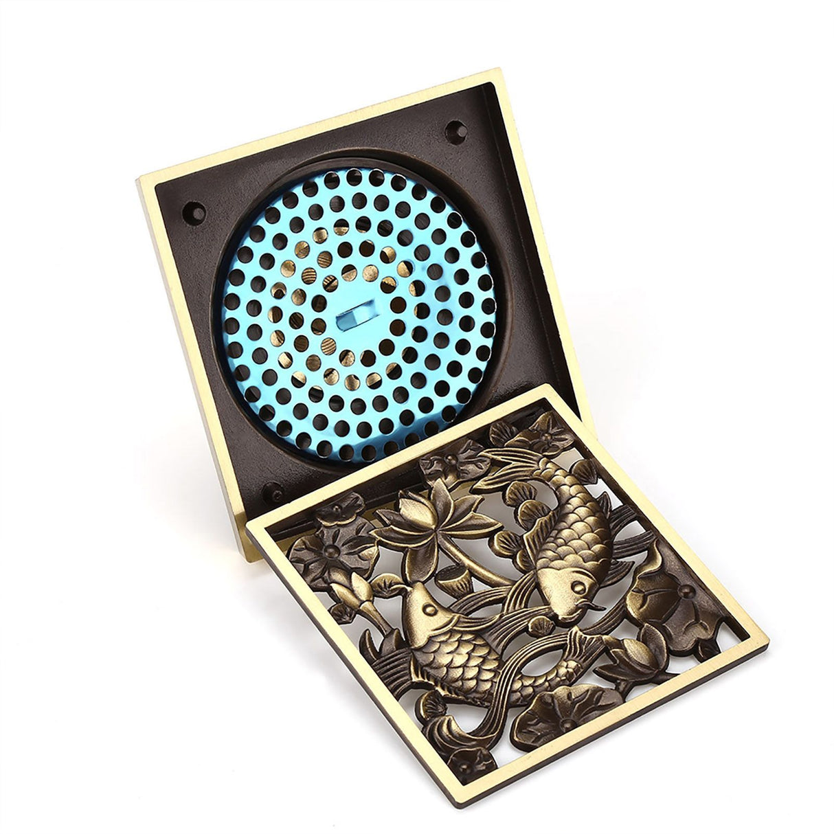 Antique Brass Square Floor Drain with Strainer Bathroom Washroom Drainage Clean Accessories