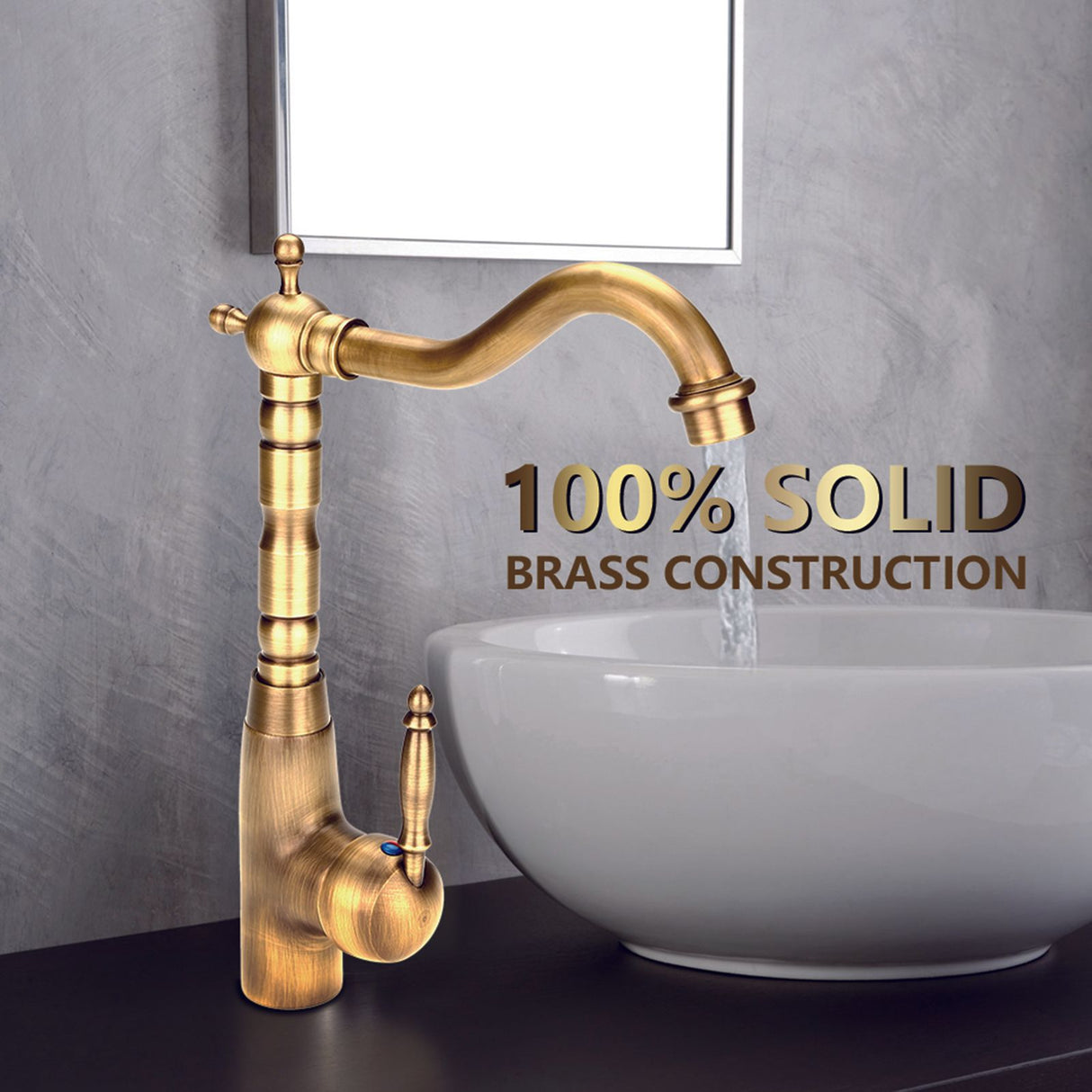 Antique Retro Style Solid Brass Kitchen Bathroom Basin Sink Faucet Hot Cold Pipes Mixer Tap