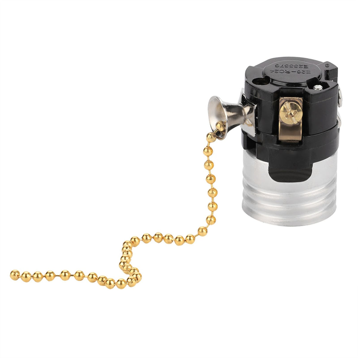 E27 Aluminum Vintage Light Socket with Pull Chain Desk Lamp Lighting Holder Screw Base (Golden)