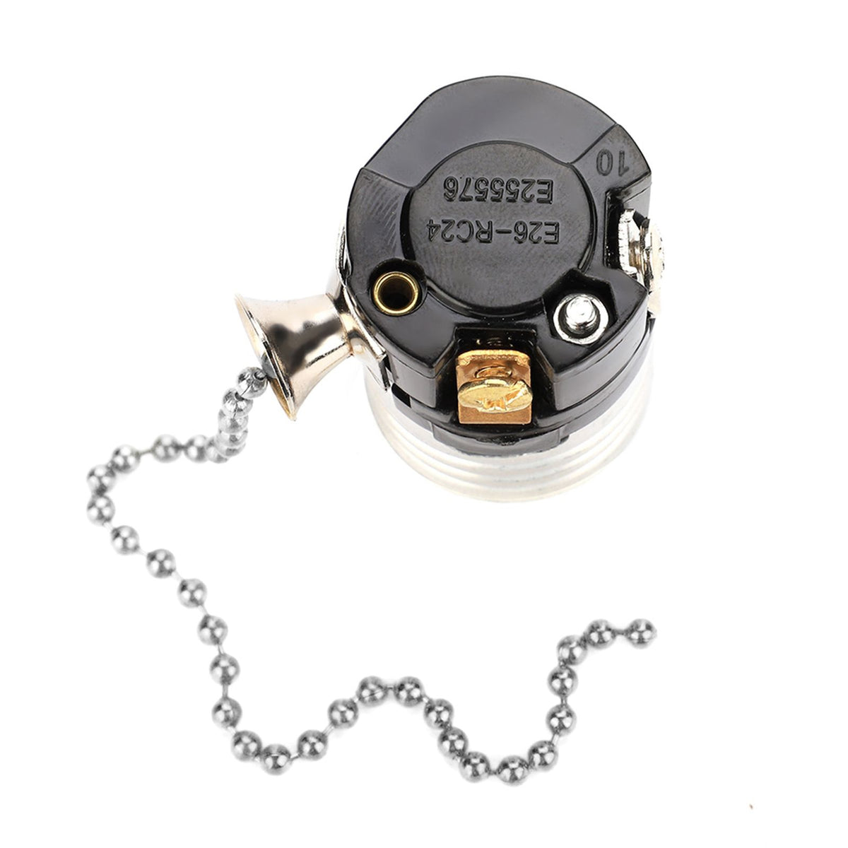 E27 Aluminum Vintage Light Socket with Pull Chain Desk Lamp Lighting Holder Screw Base (Silver)
