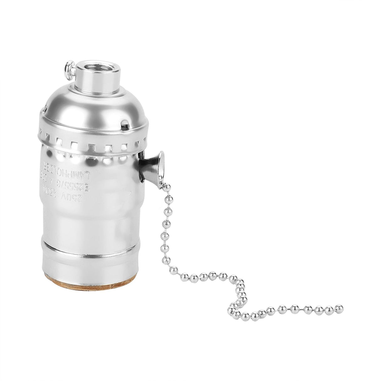 E27 Aluminum Vintage Light Socket with Pull Chain Desk Lamp Lighting Holder Screw Base (Silver)