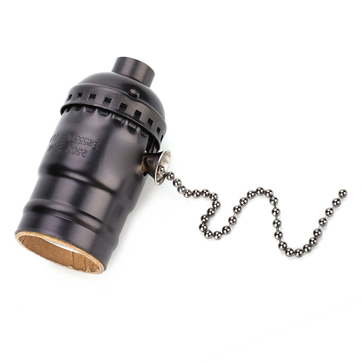 E27 Aluminum Vintage Light Socket with Pull Chain Desk Lamp Lighting Holder Screw Base (Black)