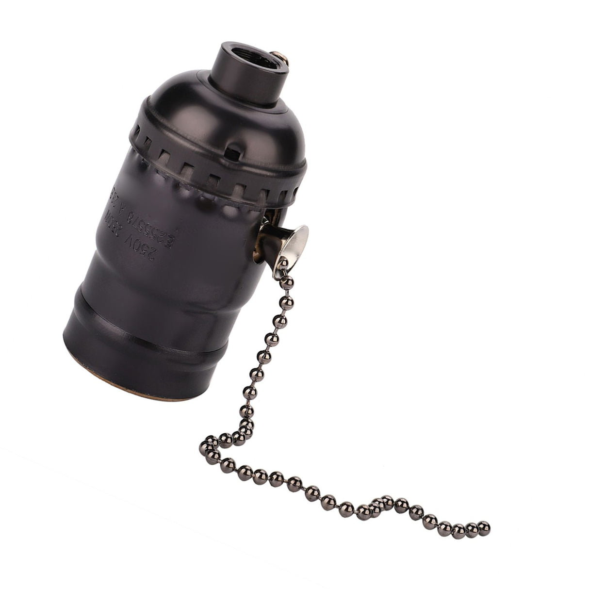 E27 Aluminum Vintage Light Socket with Pull Chain Desk Lamp Lighting Holder Screw Base (Black)