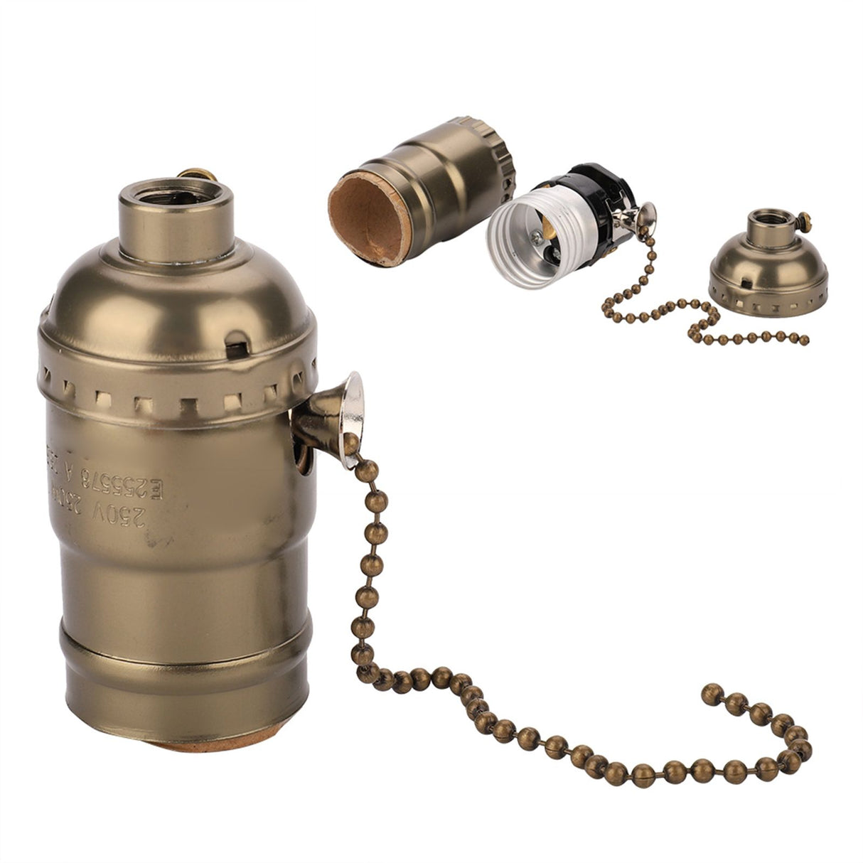E27 Aluminum Vintage Light Socket with Pull Chain Desk Lamp Lighting Holder Screw Base (Bronze)