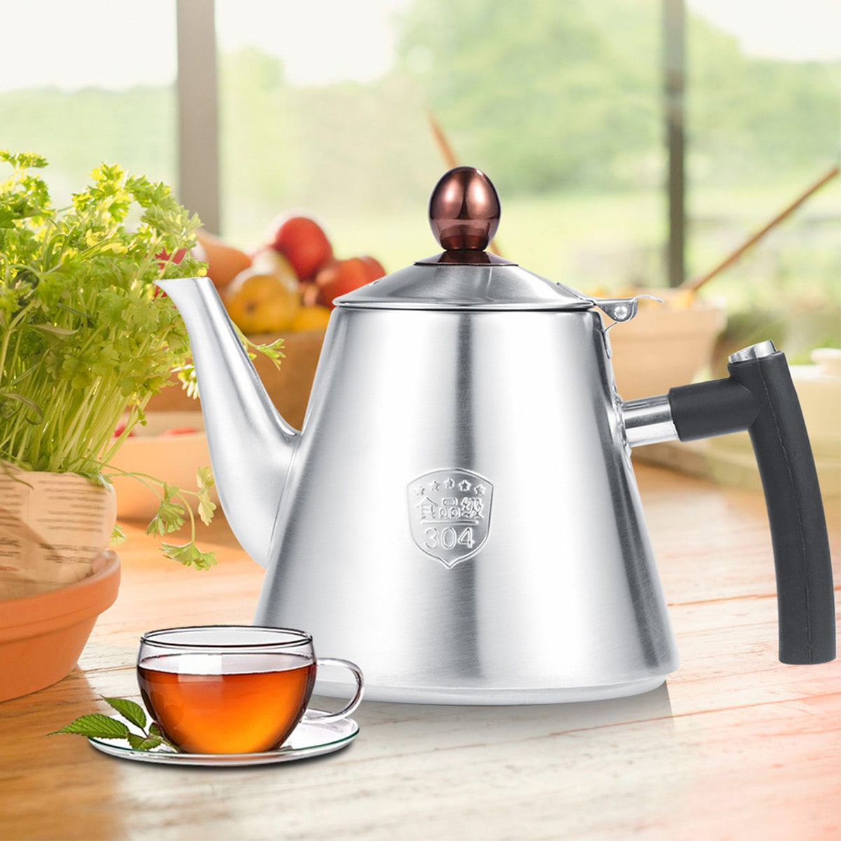 1.2L Stainless Steel Stove top Teapot Tea Coffee Pot Kettle Heat Resistant Handle Matte