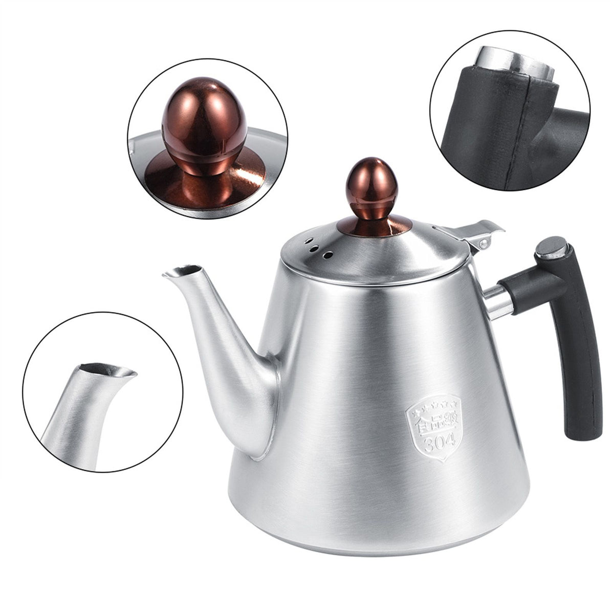 1.2L Stainless Steel Stove top Teapot Tea Coffee Pot Kettle Heat Resistant Handle Matte