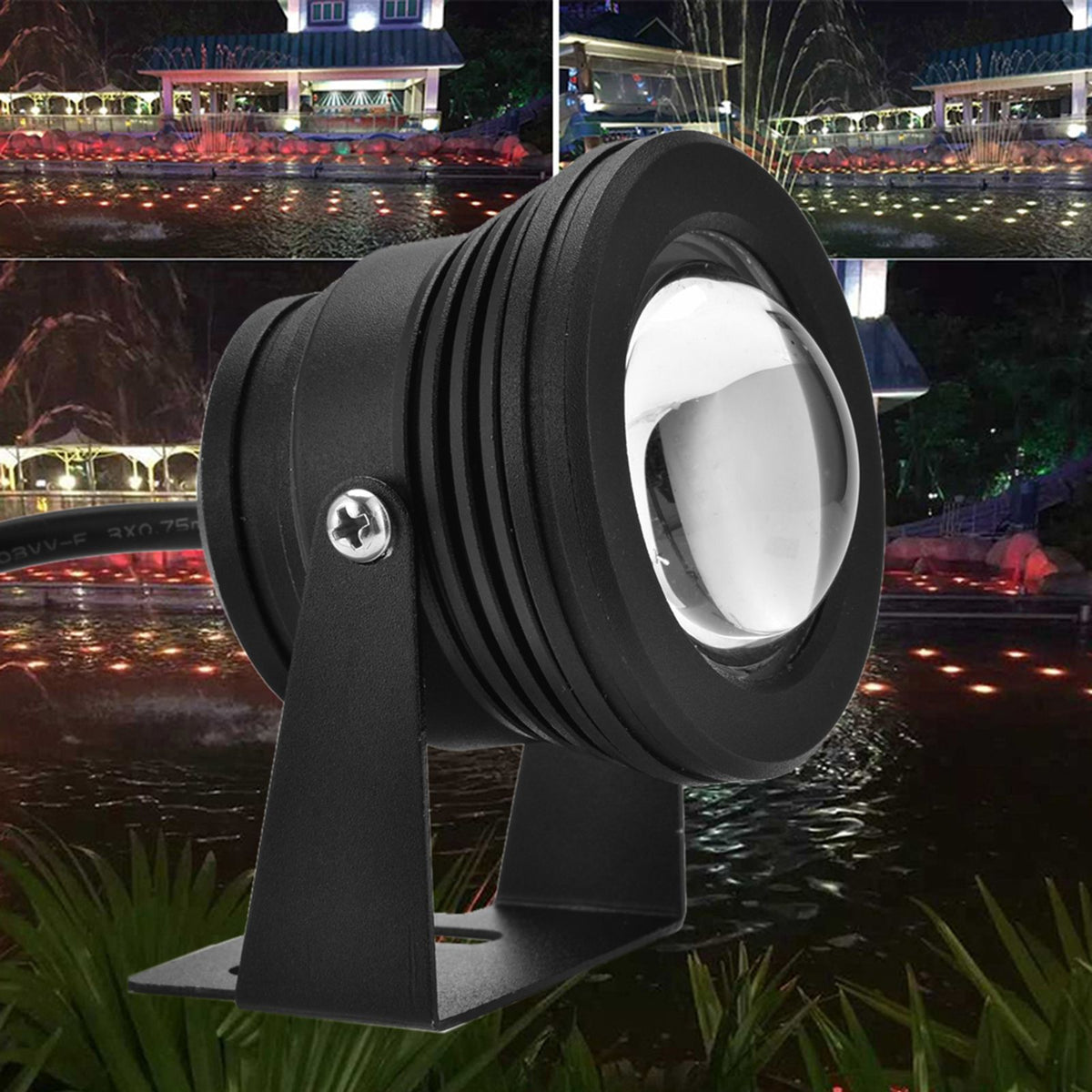 12V 10W RGB Waterproof Aquarium LED Spotlight Lamp for Fish Tank Pool Garden Underwater Black