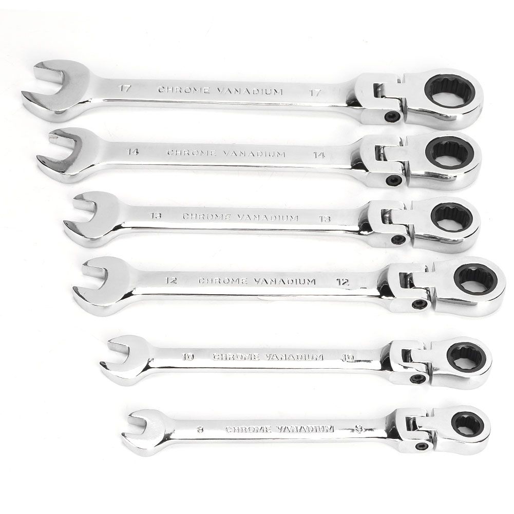 6Pcs Flexible Head Multi functional Ratchet Conination Spanner Wrench 8-17mm Repair Tools Set