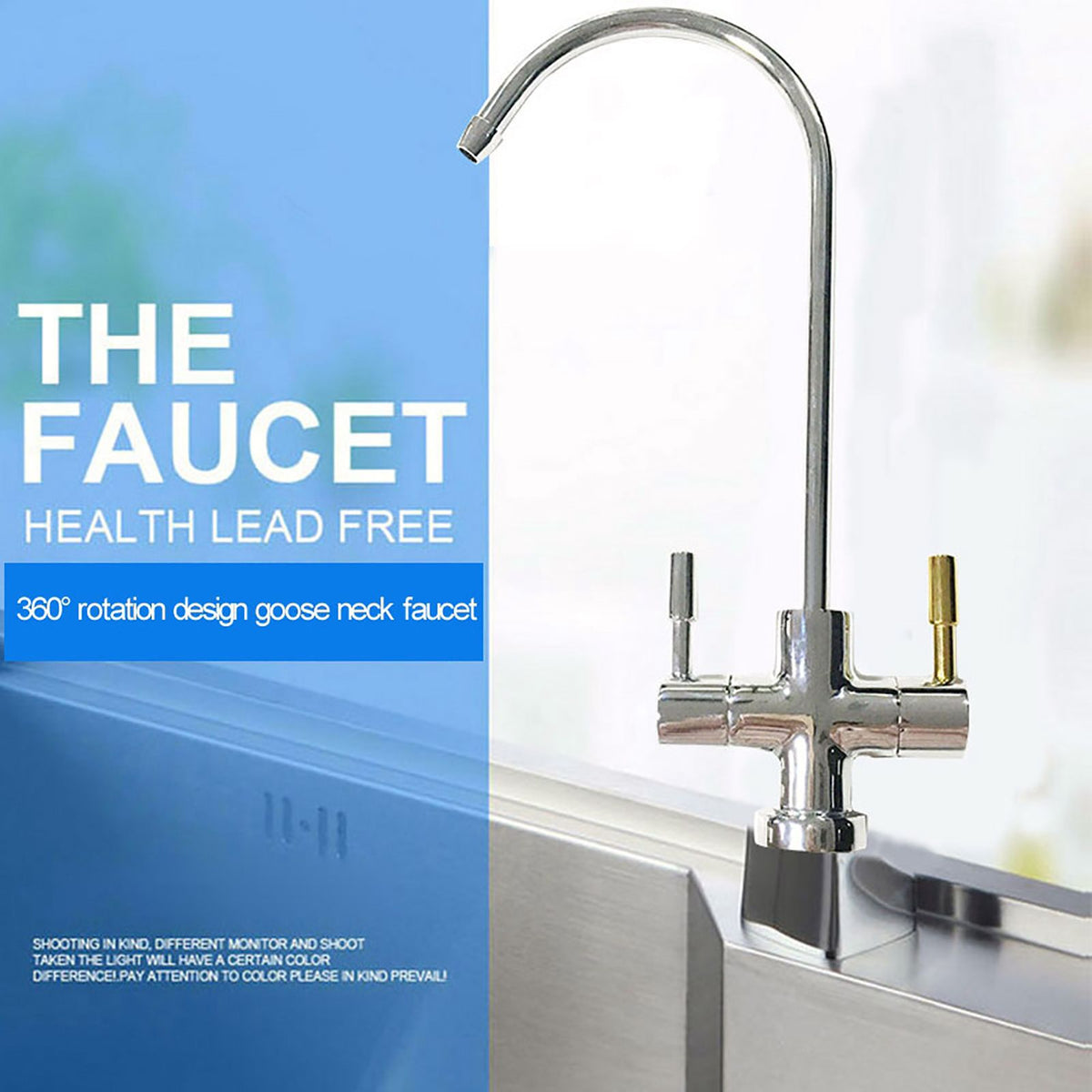 1/4'' Double Holes Sink Faucet Tap Chrome Reverse Osmosis RO Drinking Water Filter