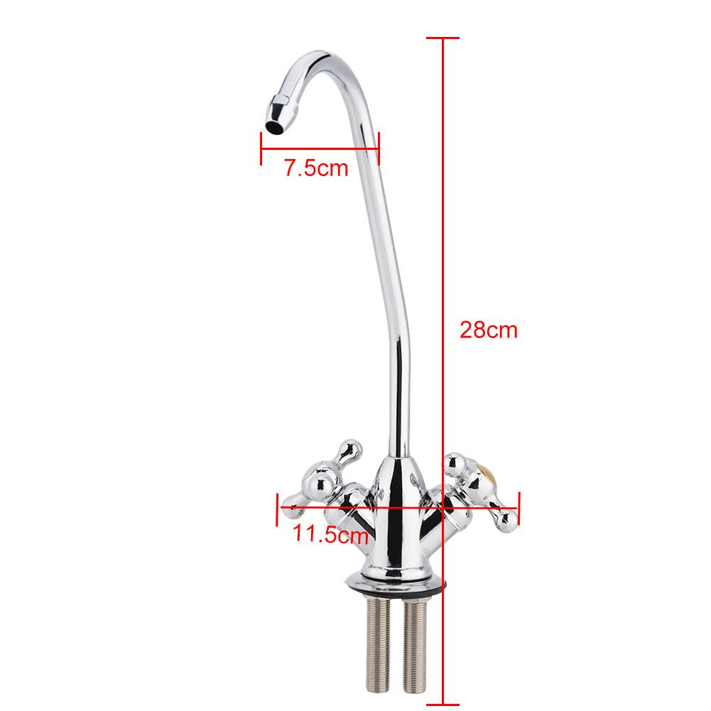 1/4'' Zinc Alloy Kitchen Double Head Faucet Tap Chrome Reverse Osmosis RO Drinking Water Filter