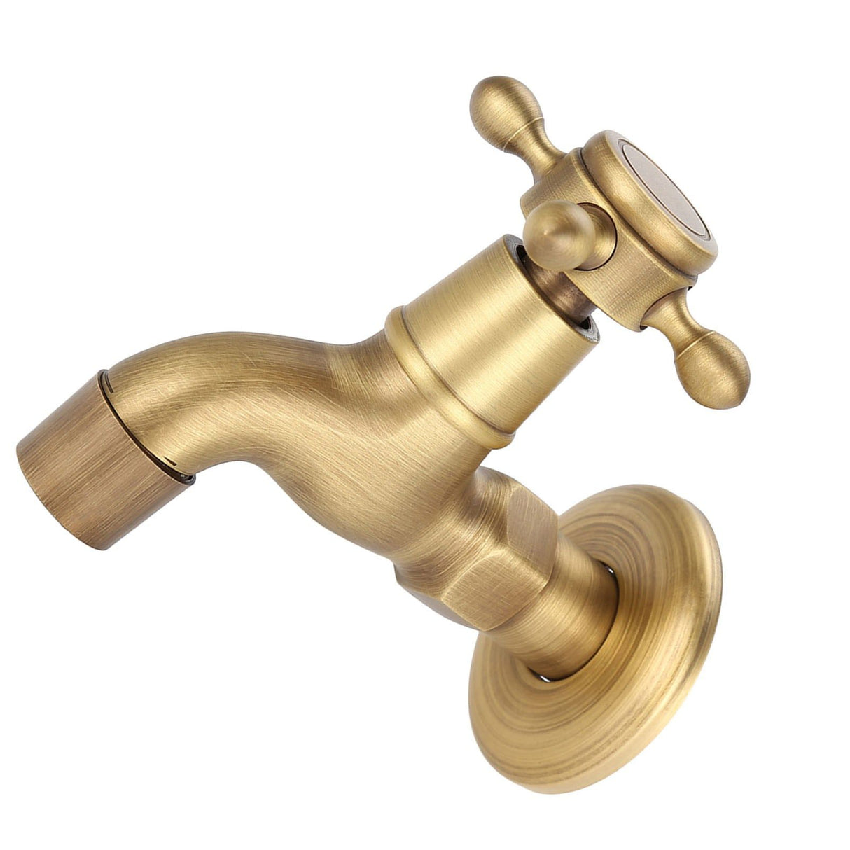 Wall Mounted Vintage Solid Brass Faucet Single Cold Water Tape for Kitchen Sink Mop Pool(Short)