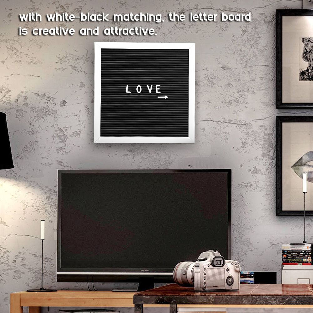 25cm*25cm Message Plastic Letter Board Sign Changeable Letters Numbers Room Decor (White Frame)