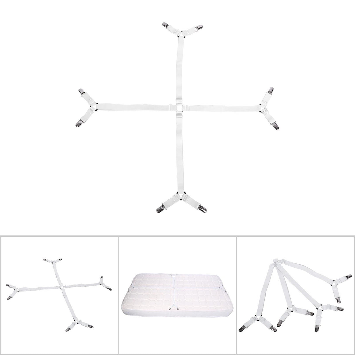 Elastic Crisscross Bed Mattress Sheet Straps Clips Triangle Grippers Holder Fasteners White