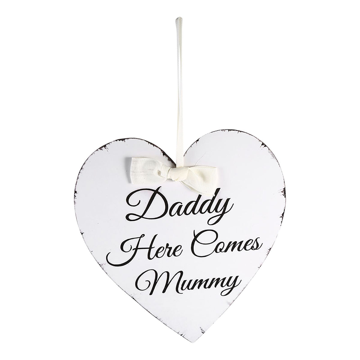 Vintage Love Heart Shape Daddy Here Comes Mummy Wedding Party Wooden Hanging Sign Plaque Gift