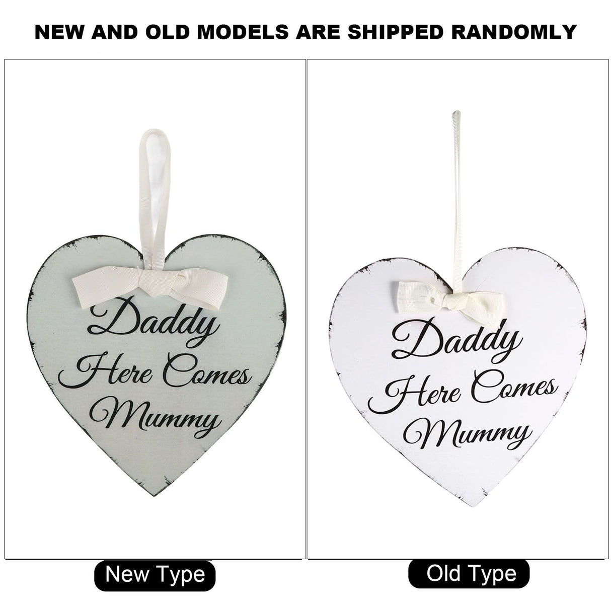 Vintage Love Heart Shape Daddy Here Comes Mummy Wedding Party Wooden Hanging Sign Plaque Gift